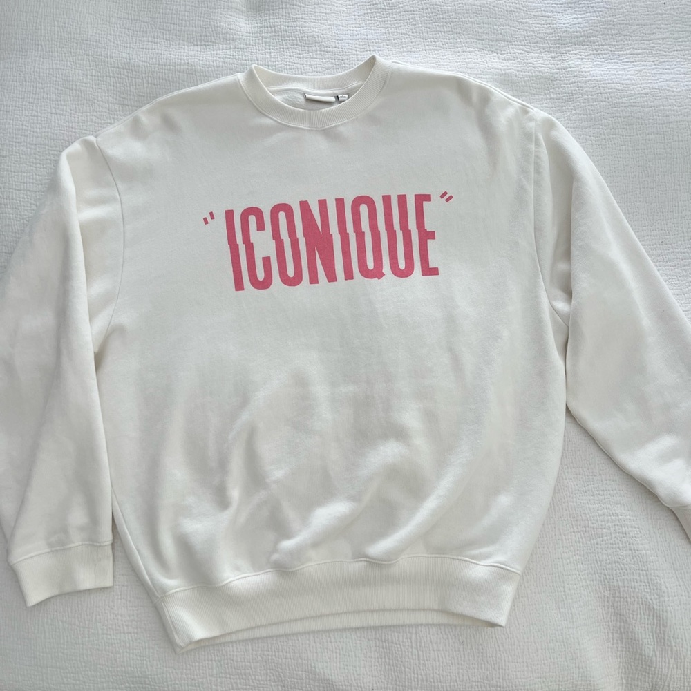 Clare V Iconique Oversized Sweatshirt in Oyster White w/Peony size small